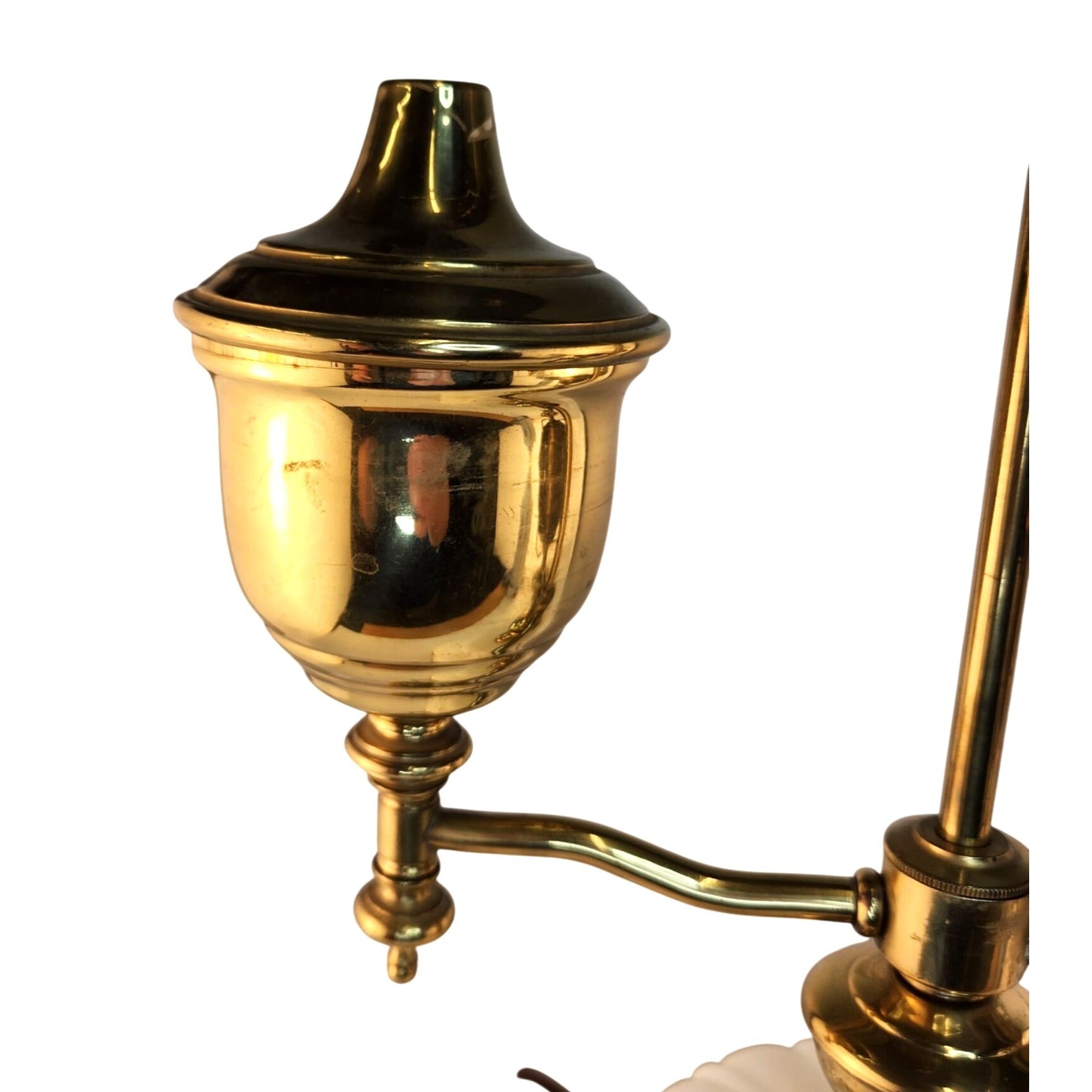 Vintage Victorian Student Lamp Brass Milk Glass Dual Light Desk Lamp Oil Electric Style 24in