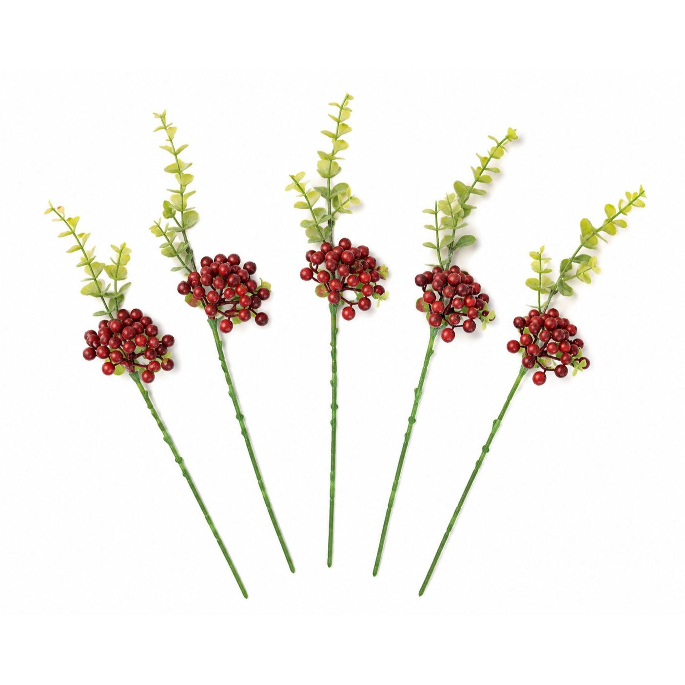 Artificial Burgundy Berry Picks with Eucalyptus, Set of 5, 14 Inch Wired Stems for Wreaths and Centerpieces