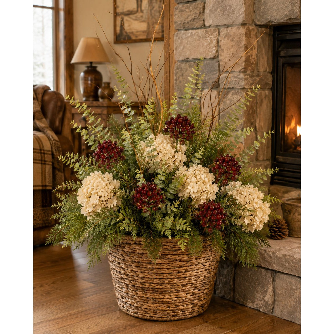 Artificial Burgundy Berry Picks with Eucalyptus, Set of 5, 14 Inch Wired Stems for Wreaths and Centerpieces