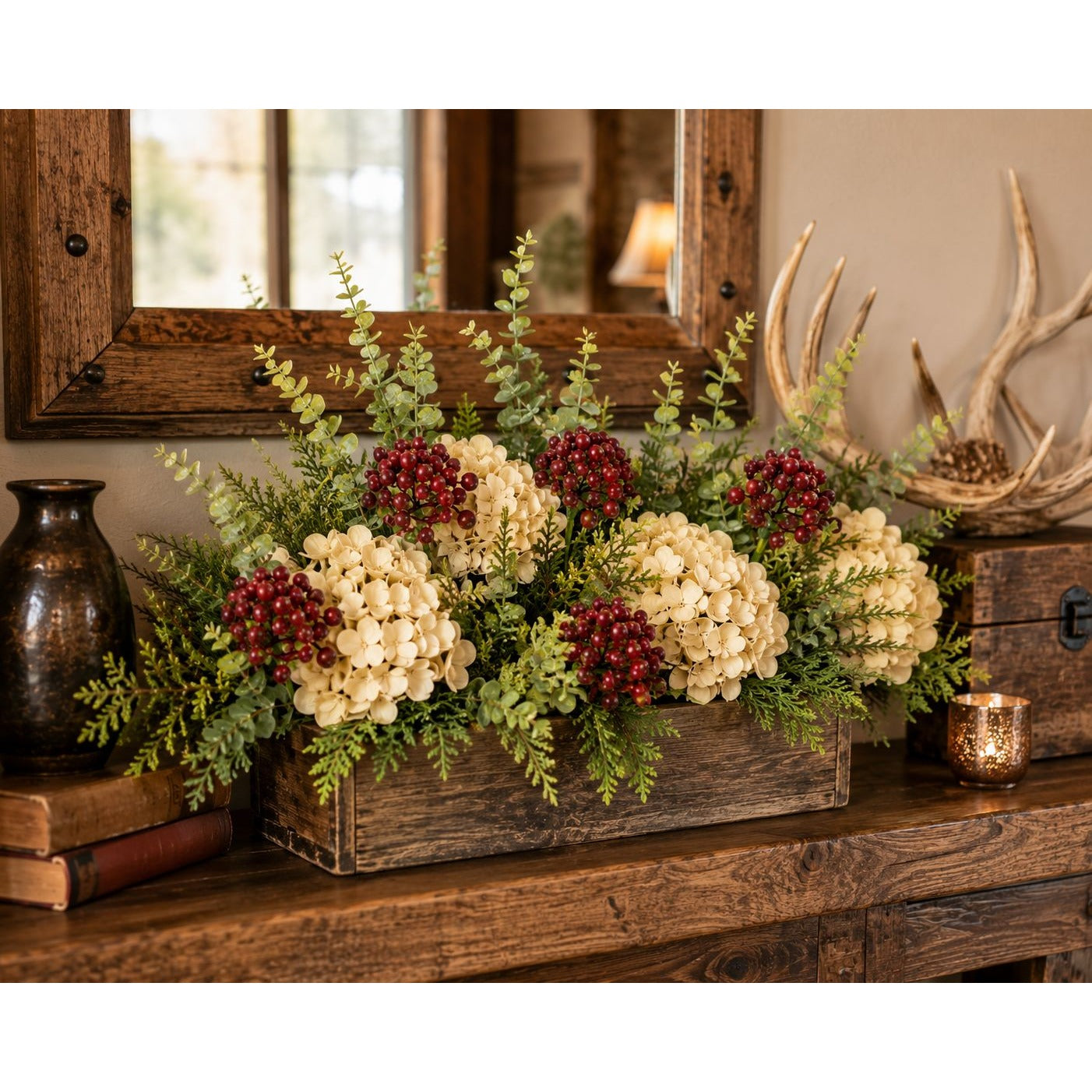 Artificial Burgundy Berry Picks with Eucalyptus, Set of 5, 14 Inch Wired Stems for Wreaths and Centerpieces
