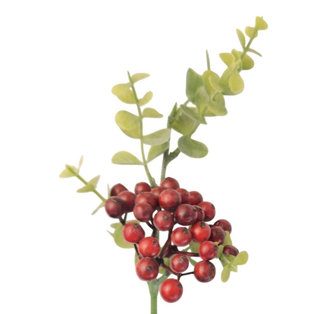 Artificial Burgundy Berry Picks with Eucalyptus, Set of 5, 14 Inch Wired Stems for Wreaths and Centerpieces