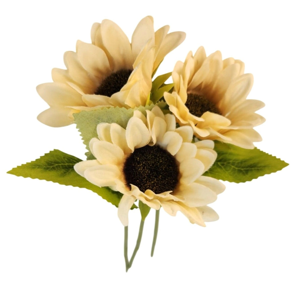 Cream Faux Silk Sunflower Stems 15 Inch 3 Stem Bunch Neutral Artificial Flowers Decor
