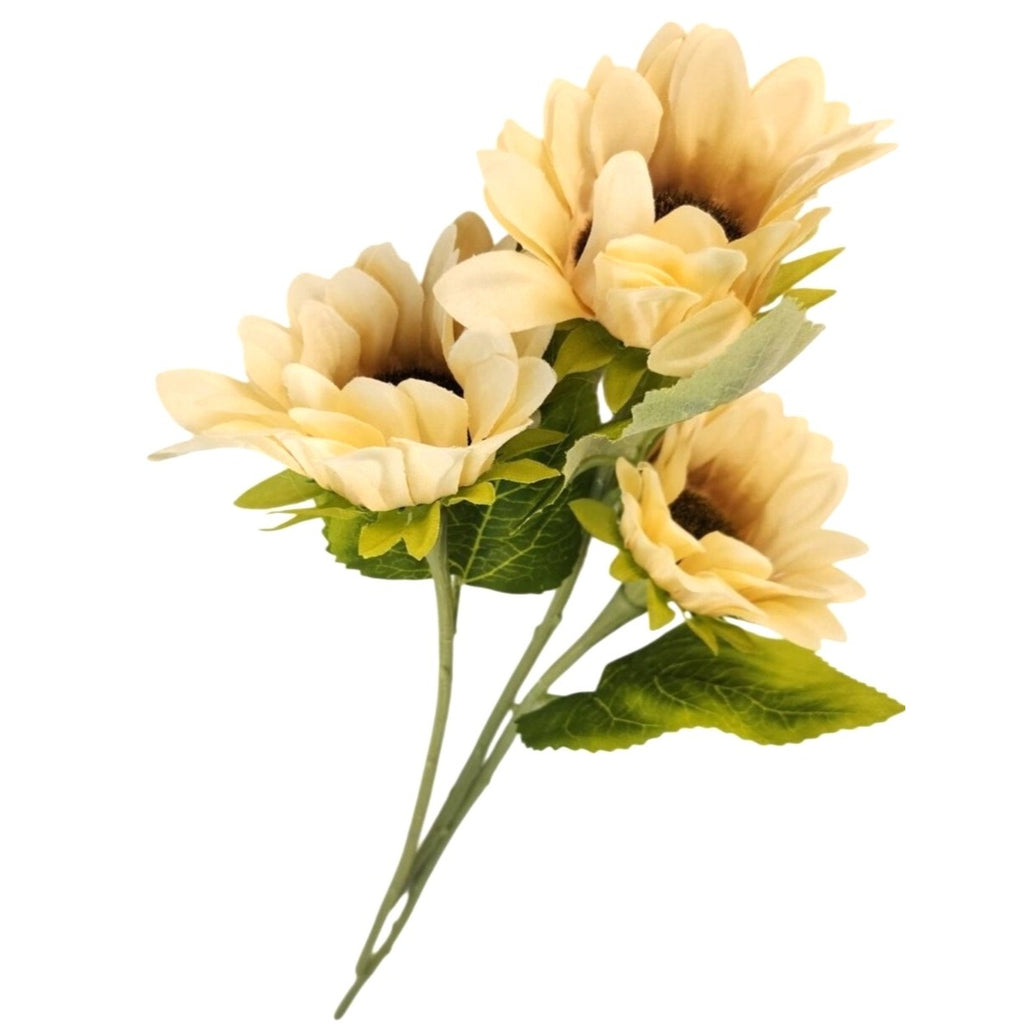 Cream Faux Silk Sunflower Stems 15 Inch 3 Stem Bunch Neutral Artificial Flowers Decor