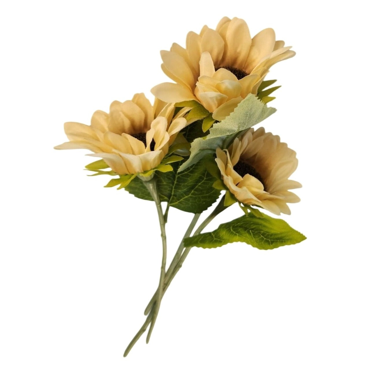 Cream Faux Silk Sunflower Stems 15 Inch 3 Stem Bunch Neutral Artificial Flowers Decor