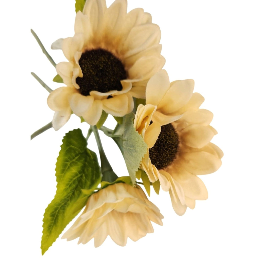 Cream Faux Silk Sunflower Stems 15 Inch 3 Stem Bunch Neutral Artificial Flowers Decor