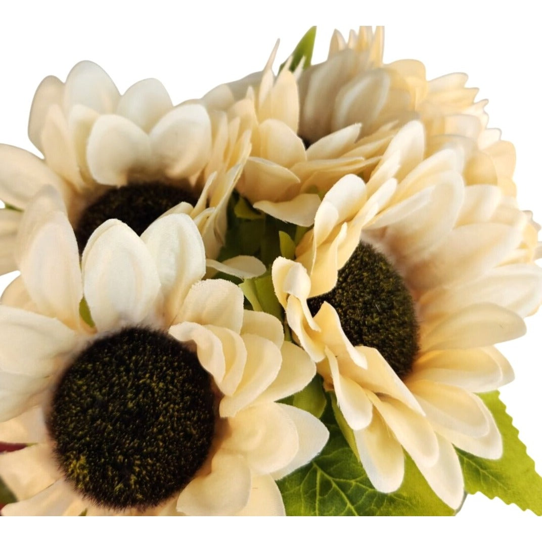 Cream Faux Silk Sunflower Stems 15 Inch 3 Stem Bunch Neutral Artificial Flowers Decor