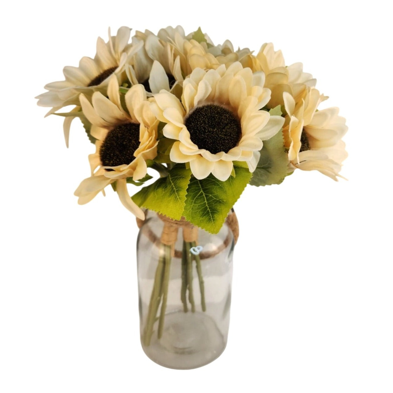 Cream Faux Silk Sunflower Stems 15 Inch 3 Stem Bunch Neutral Artificial Flowers Decor