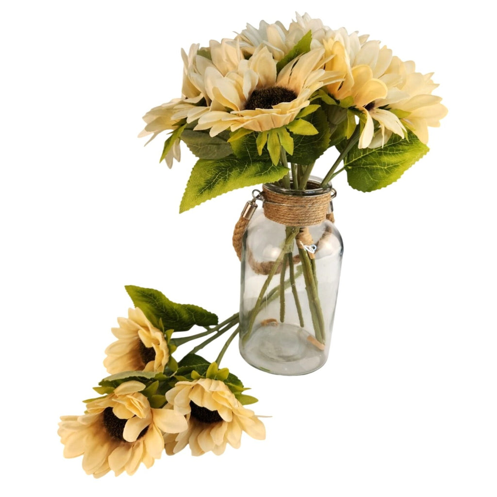 Cream Faux Silk Sunflower Stems 15 Inch 3 Stem Bunch Neutral Artificial Flowers Decor