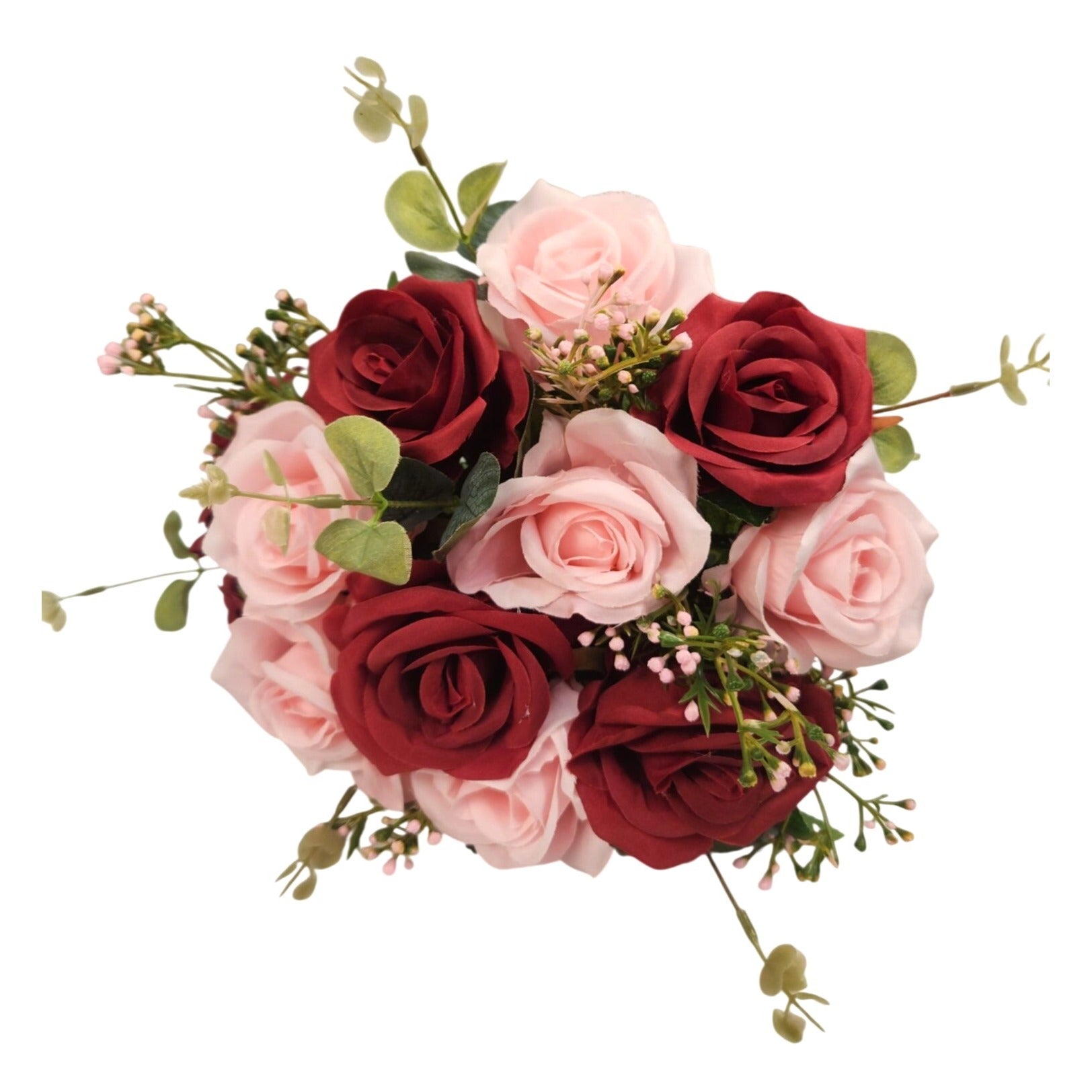 Red Pink Rose Faux Flower Bouquet Wedding Artificial Floral Decor