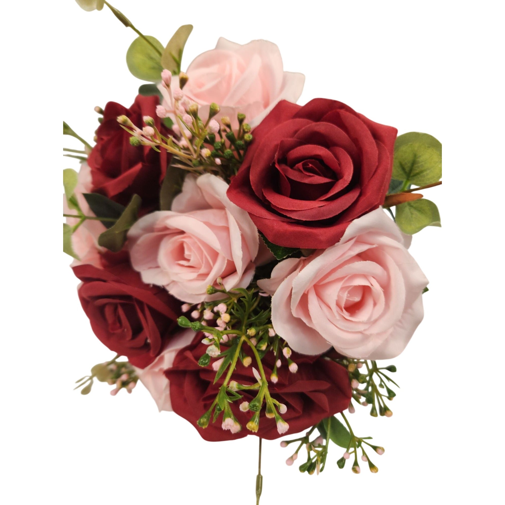 Red Pink Rose Faux Flower Bouquet Wedding Artificial Floral Decor