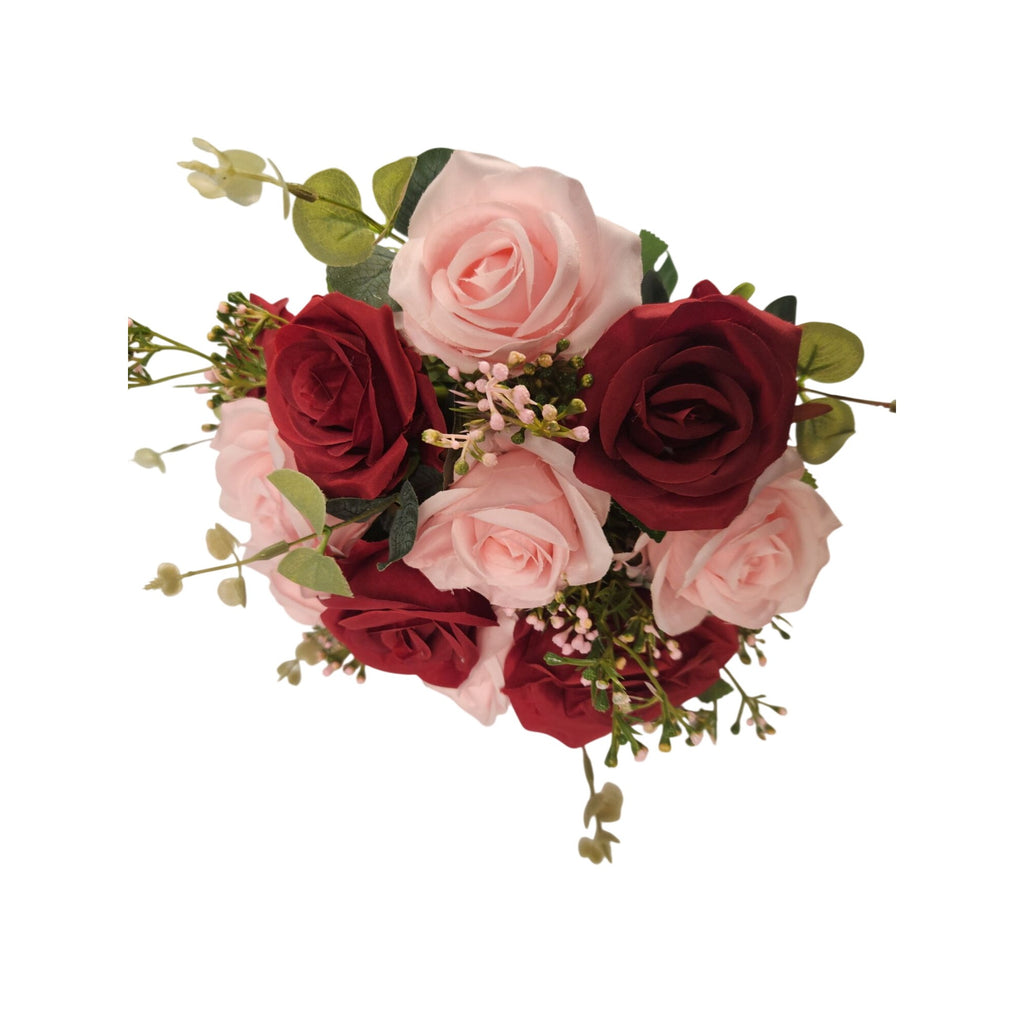 Red Pink Rose Faux Flower Bouquet Wedding Artificial Floral Decor