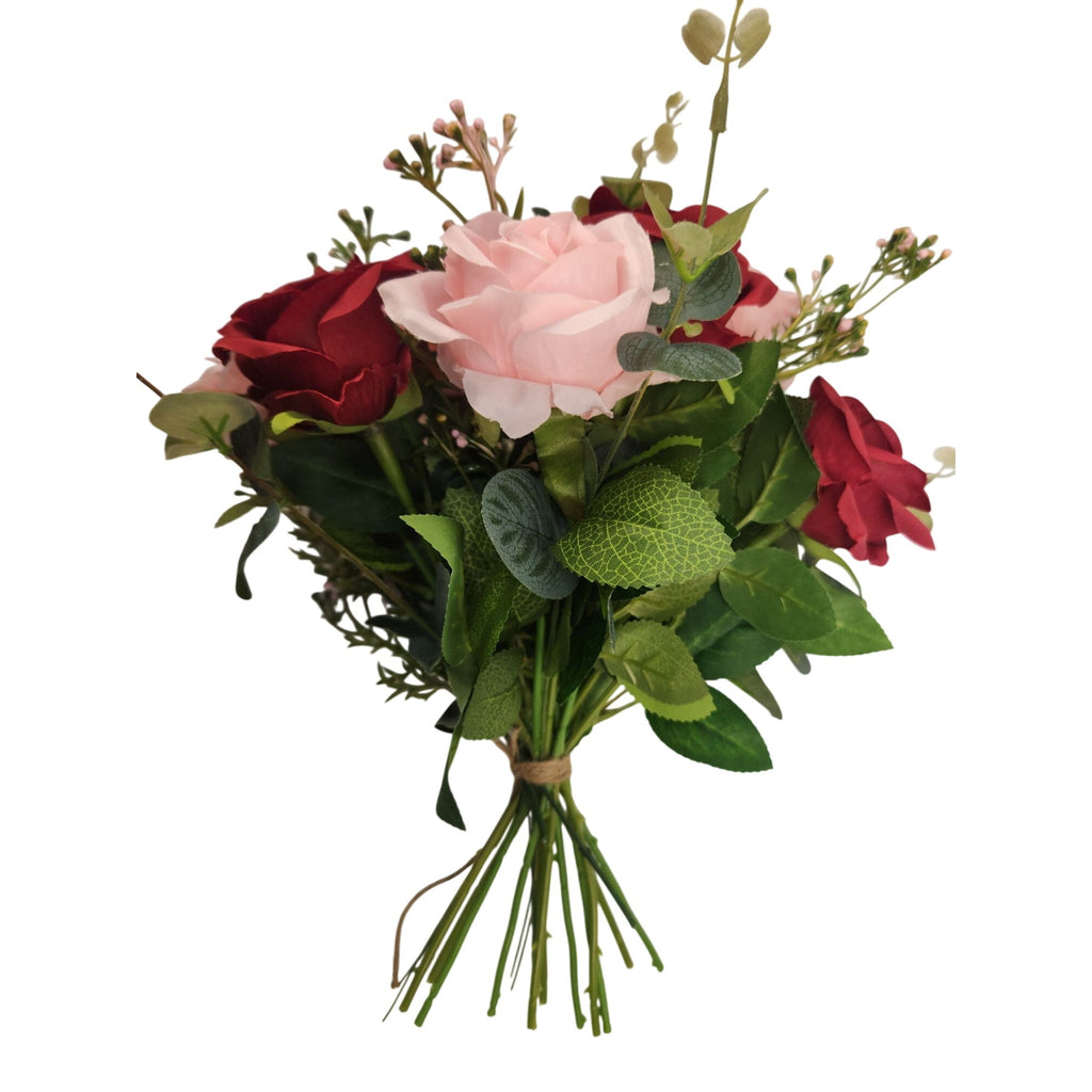Red Pink Rose Faux Flower Bouquet Wedding Artificial Floral Decor