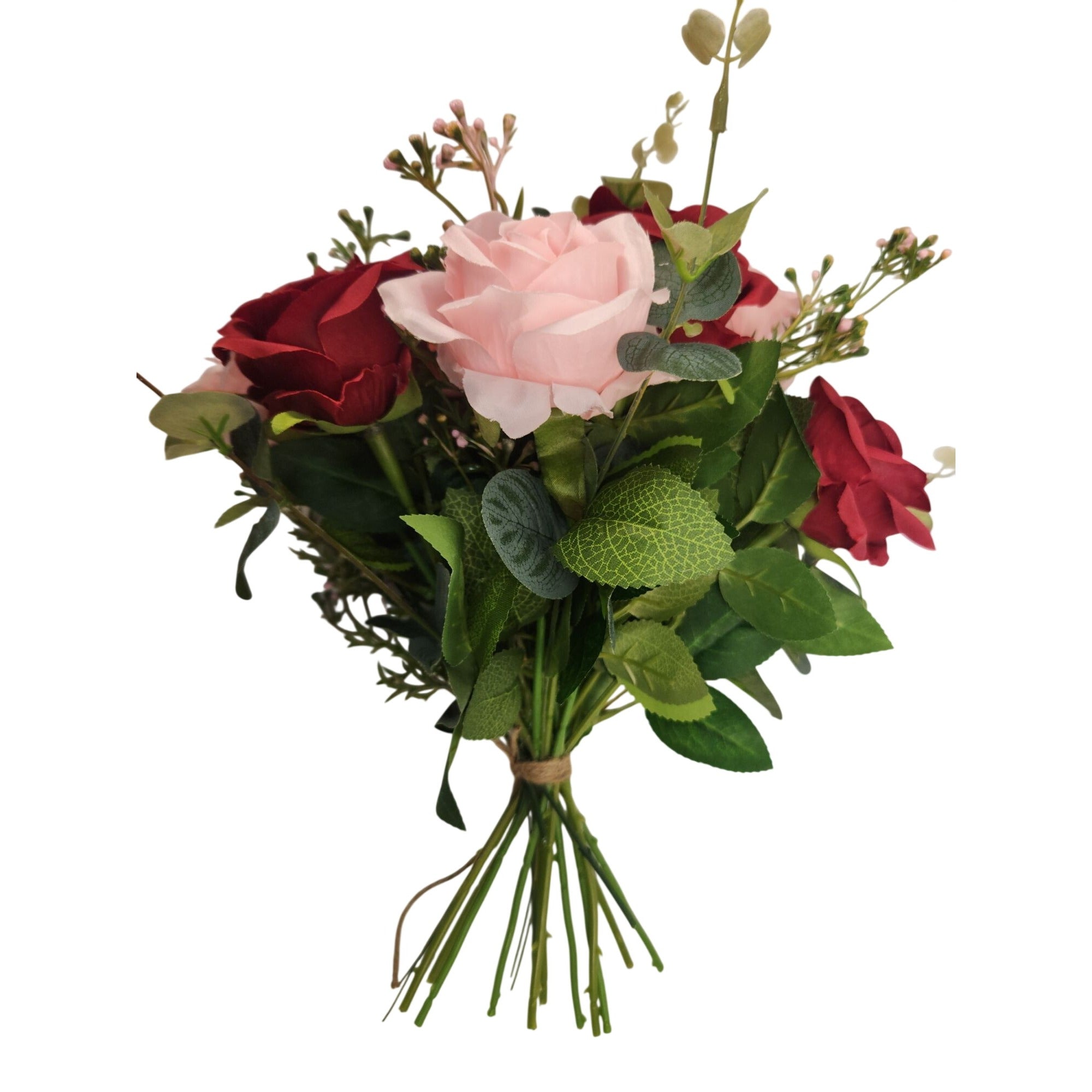 Red Pink Rose Faux Flower Bouquet Wedding Artificial Floral Decor