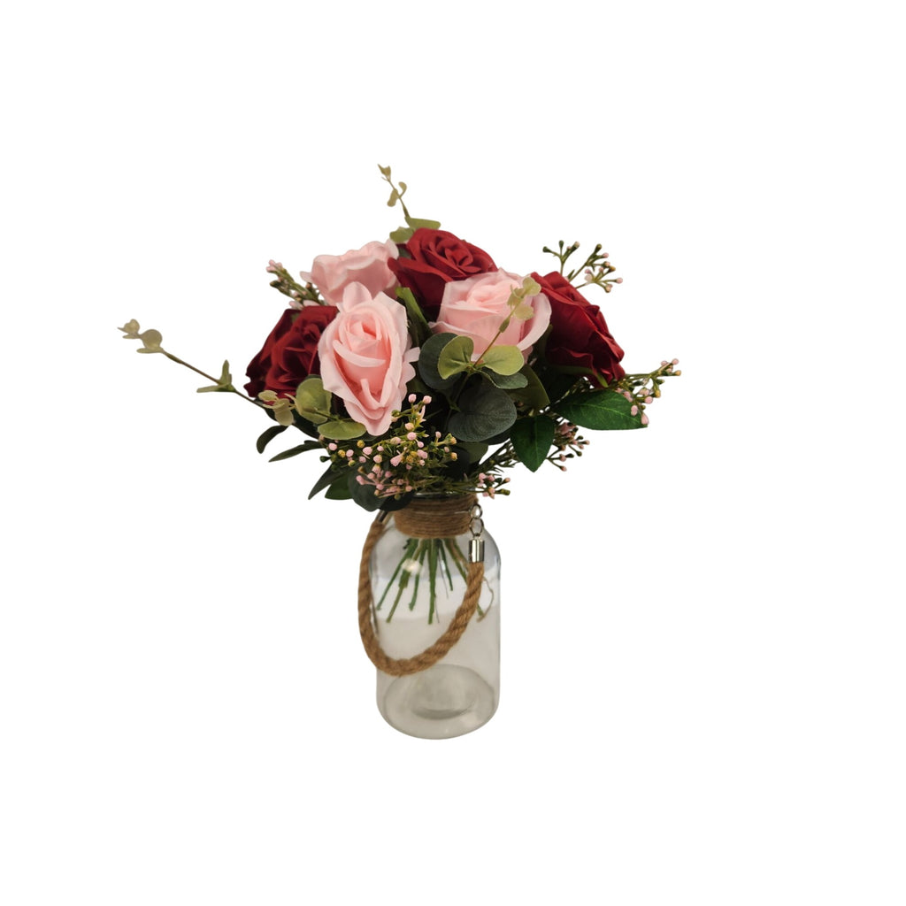 Red Pink Rose Faux Flower Bouquet Wedding Artificial Floral Decor