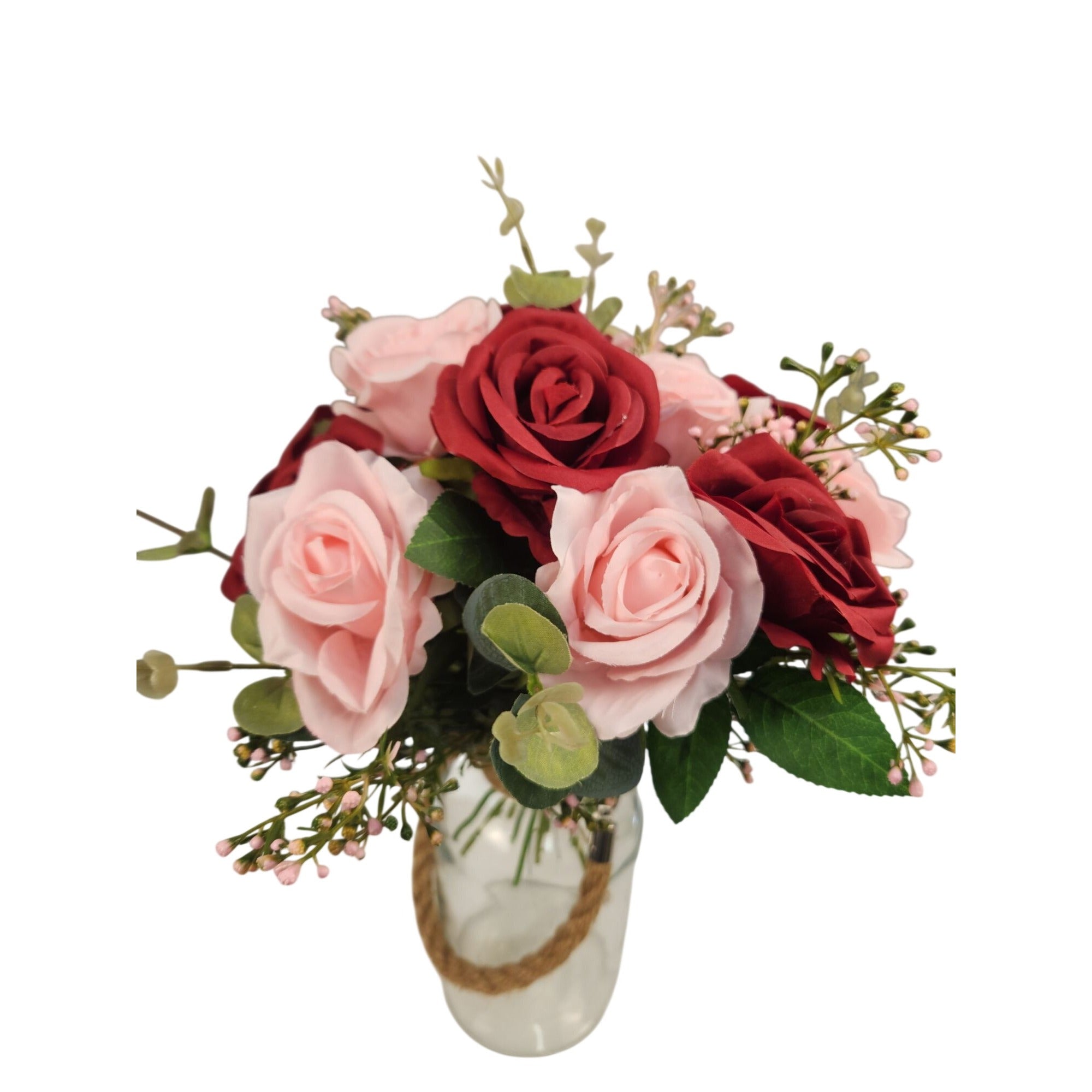 Red Pink Rose Faux Flower Bouquet Wedding Artificial Floral Decor