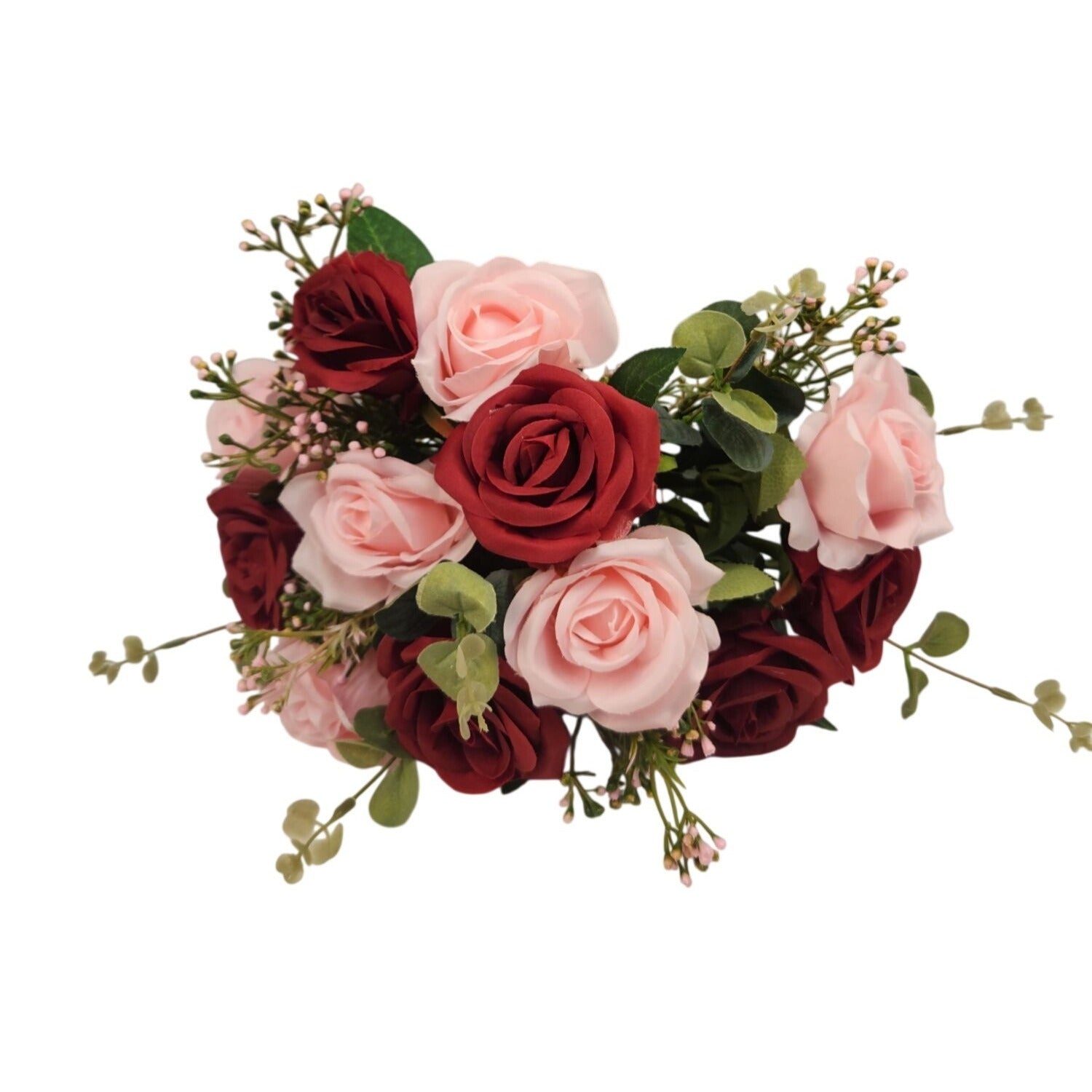 Red Pink Rose Faux Flower Bouquet Wedding Artificial Floral Decor