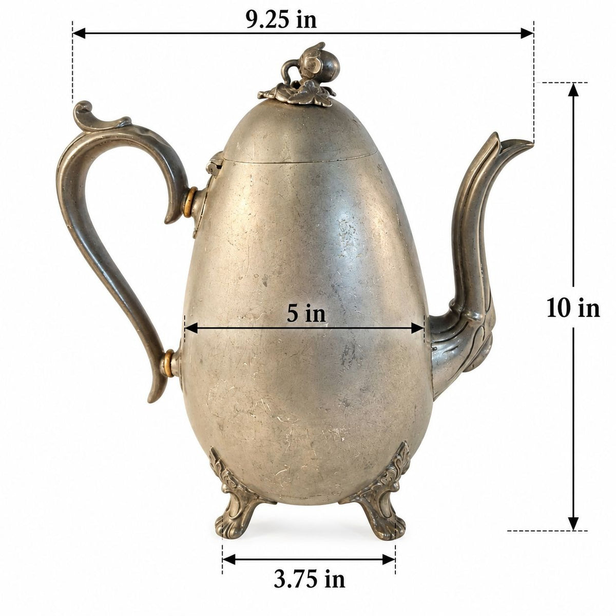 Antique M. Hunter & Son Britannia Metal Coffee Pot, Sheffield, 10-Inch