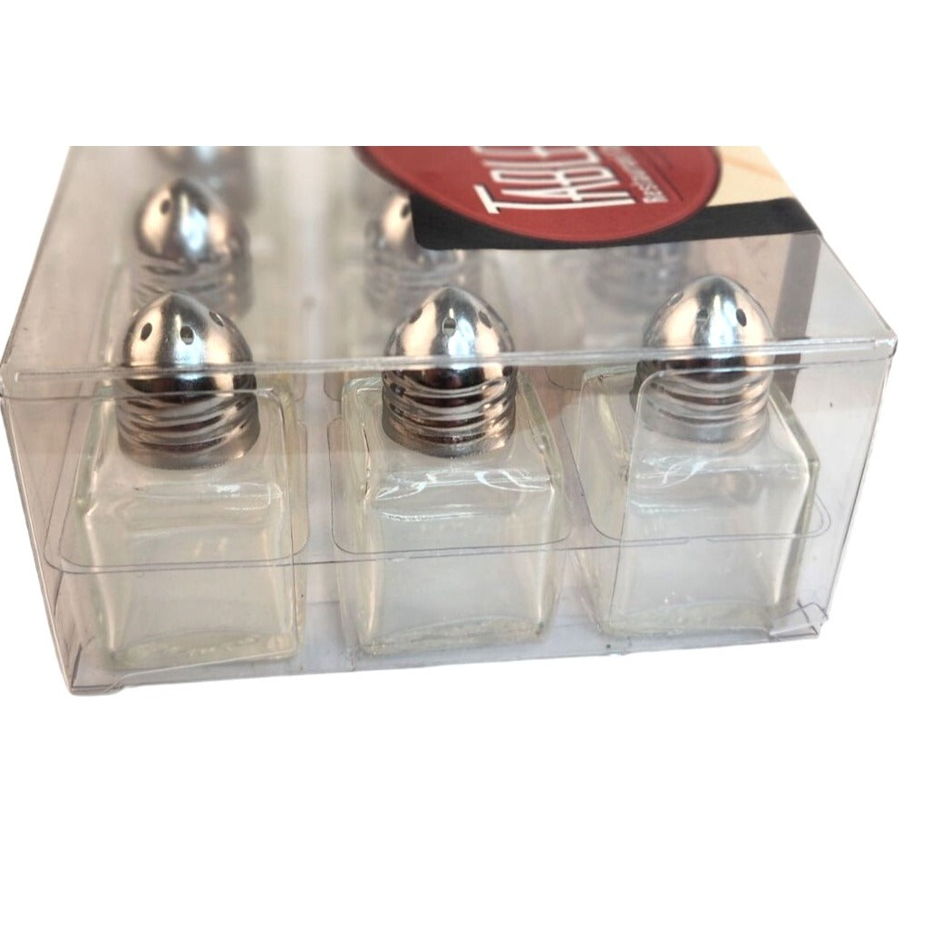 TableCraft Salt & Pepper Collection 12 Mini Shaker Sets Glass/Silver Finish Compact Design