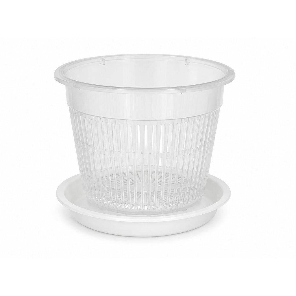 5.5 Inch Clear Orchid Pot with White Saucer, Slotted Orchid Planter, Transparent Nursery Pot, Indoor Plant Pot