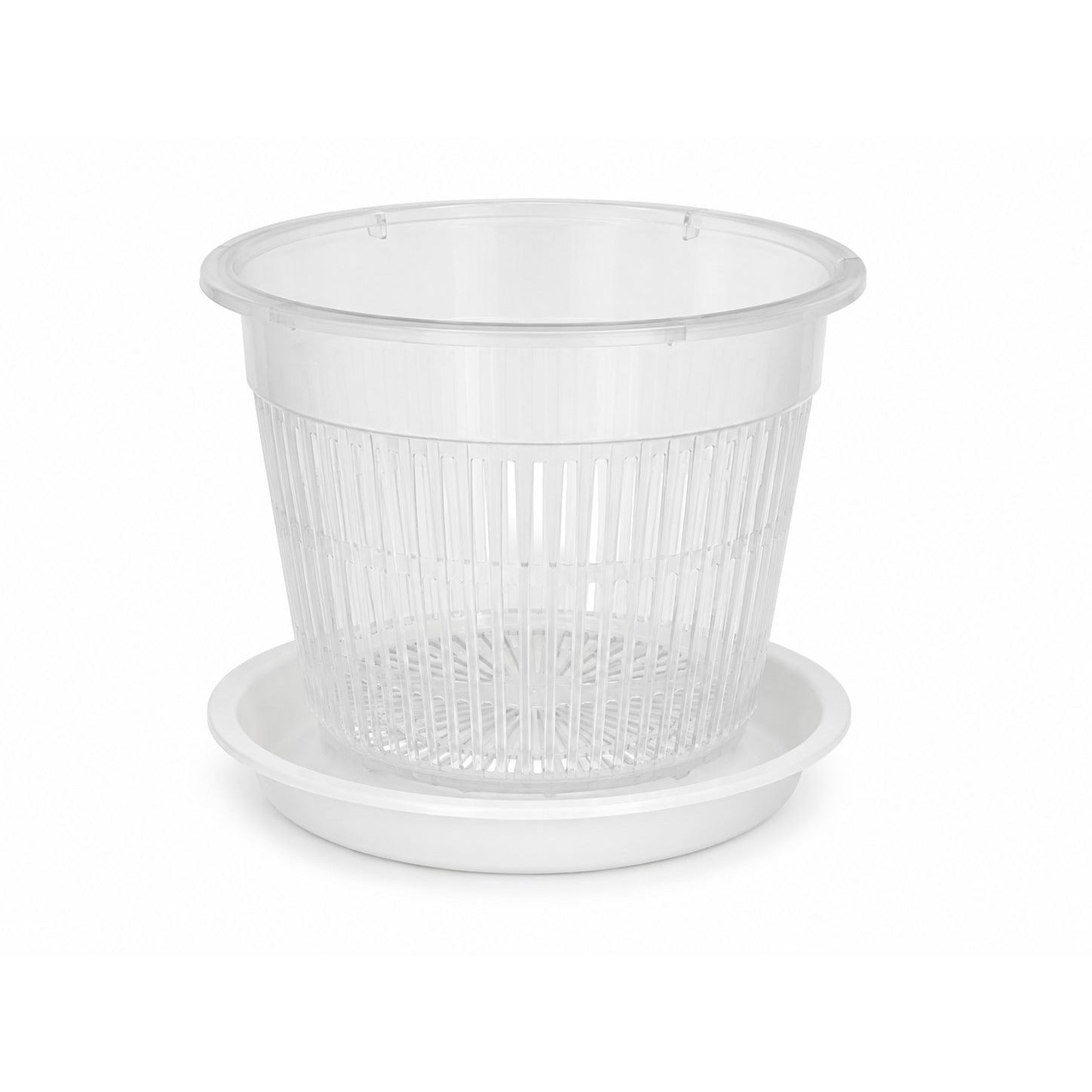 5.5 Inch Clear Orchid Pot with White Saucer, Slotted Orchid Planter, Transparent Nursery Pot, Indoor Plant Pot