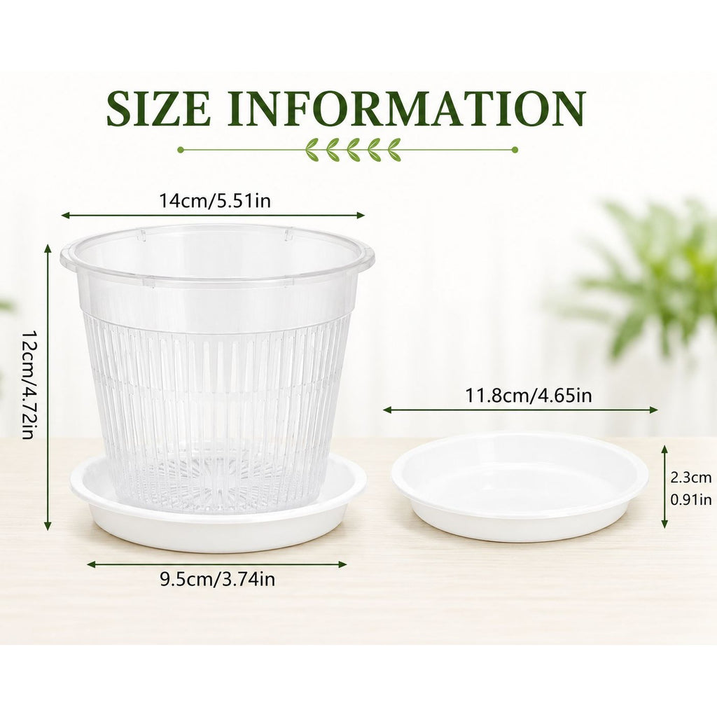 5.5 Inch Clear Orchid Pot with White Saucer, Slotted Orchid Planter, Transparent Nursery Pot, Indoor Plant Pot