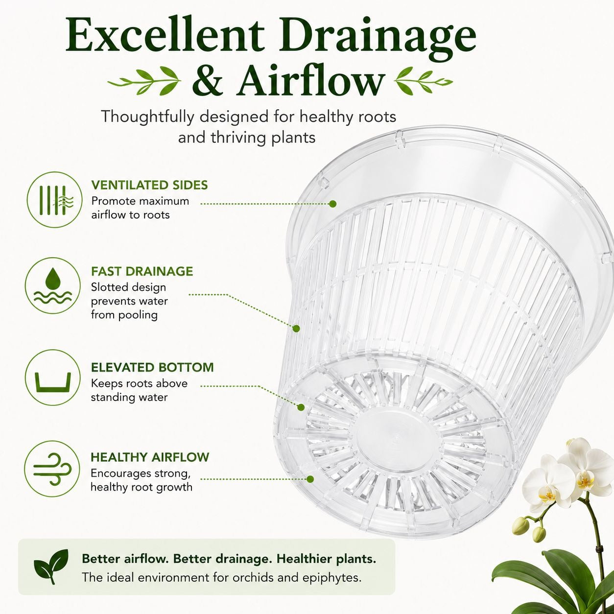 5.5 Inch Clear Orchid Pot with White Saucer, Slotted Orchid Planter, Transparent Nursery Pot, Indoor Plant Pot