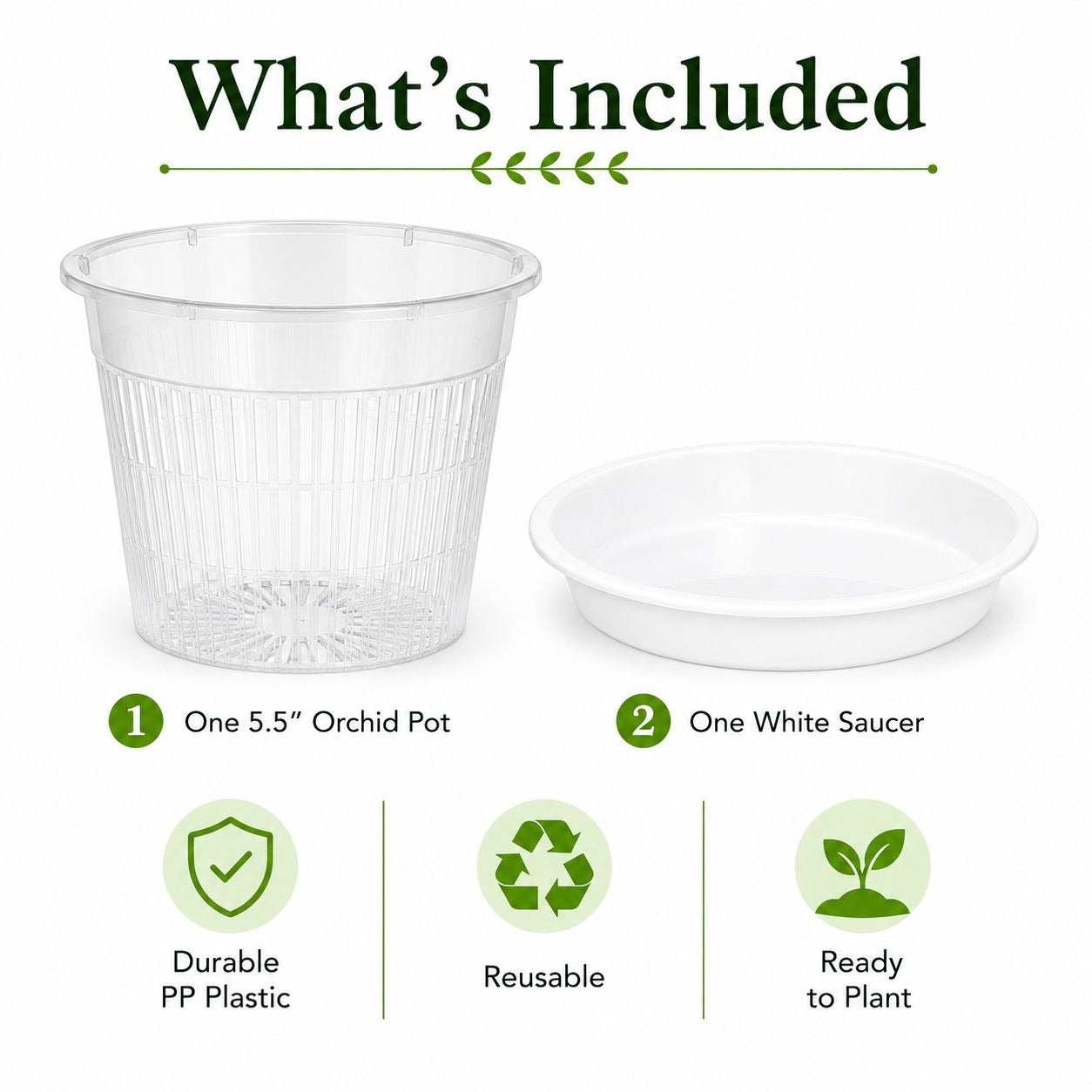 5.5 Inch Clear Orchid Pot with White Saucer, Slotted Orchid Planter, Transparent Nursery Pot, Indoor Plant Pot