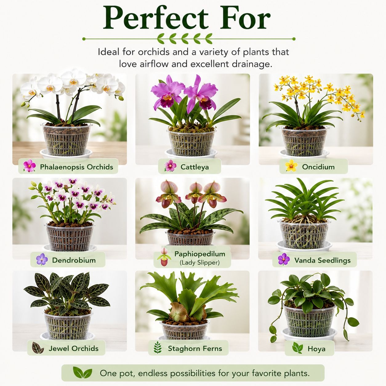 5.5 Inch Clear Orchid Pot with White Saucer, Slotted Orchid Planter, Transparent Nursery Pot, Indoor Plant Pot