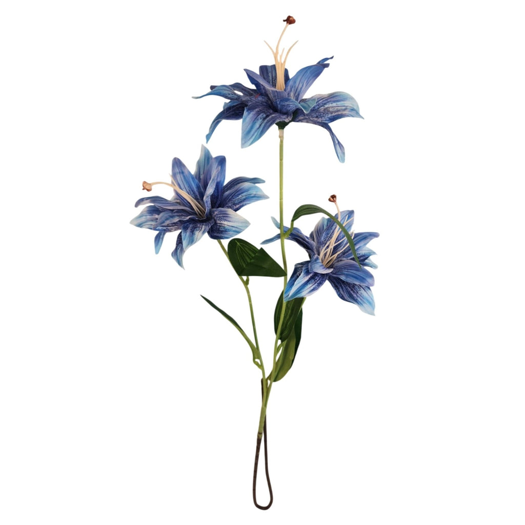 Luxury Artificial Tiger Lily Stem 34 Inch | Blue Faux Lily | Designer Artificial Silk Floral | Elegant Wedding Home Decor