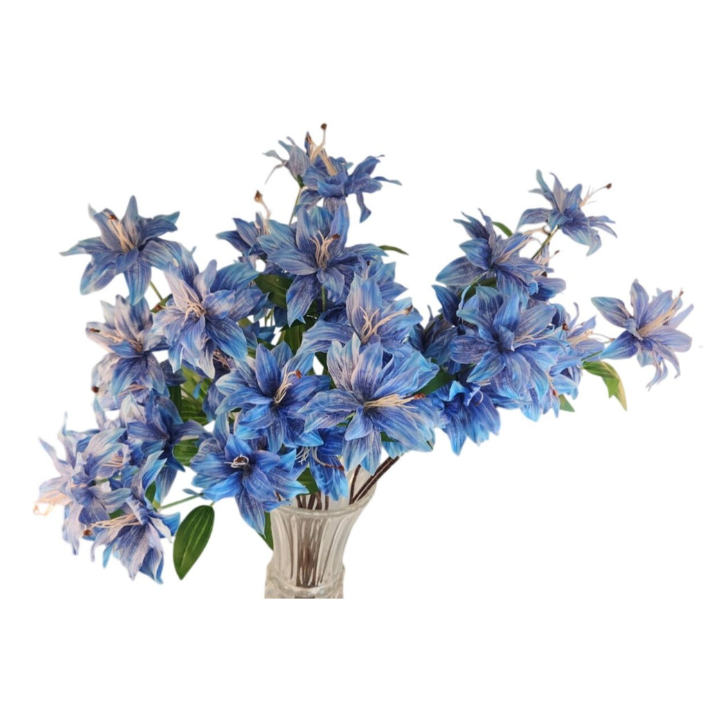 Luxury Artificial Tiger Lily Stem 34 Inch | Blue Faux Lily | Designer Artificial Silk Floral | Elegant Wedding Home Decor