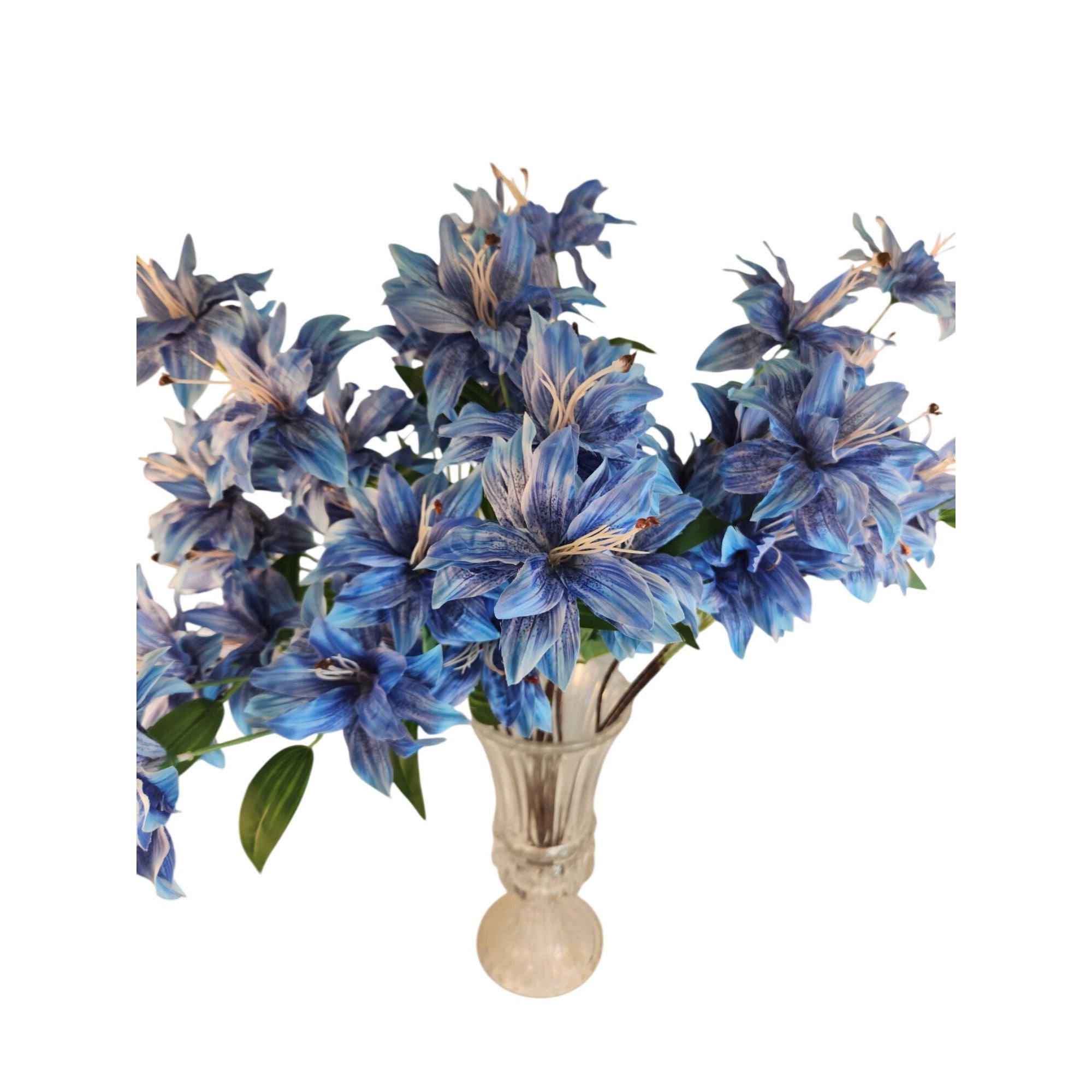 Luxury Artificial Tiger Lily Stem 34 Inch | Blue Faux Lily | Designer Artificial Silk Floral | Elegant Wedding Home Decor