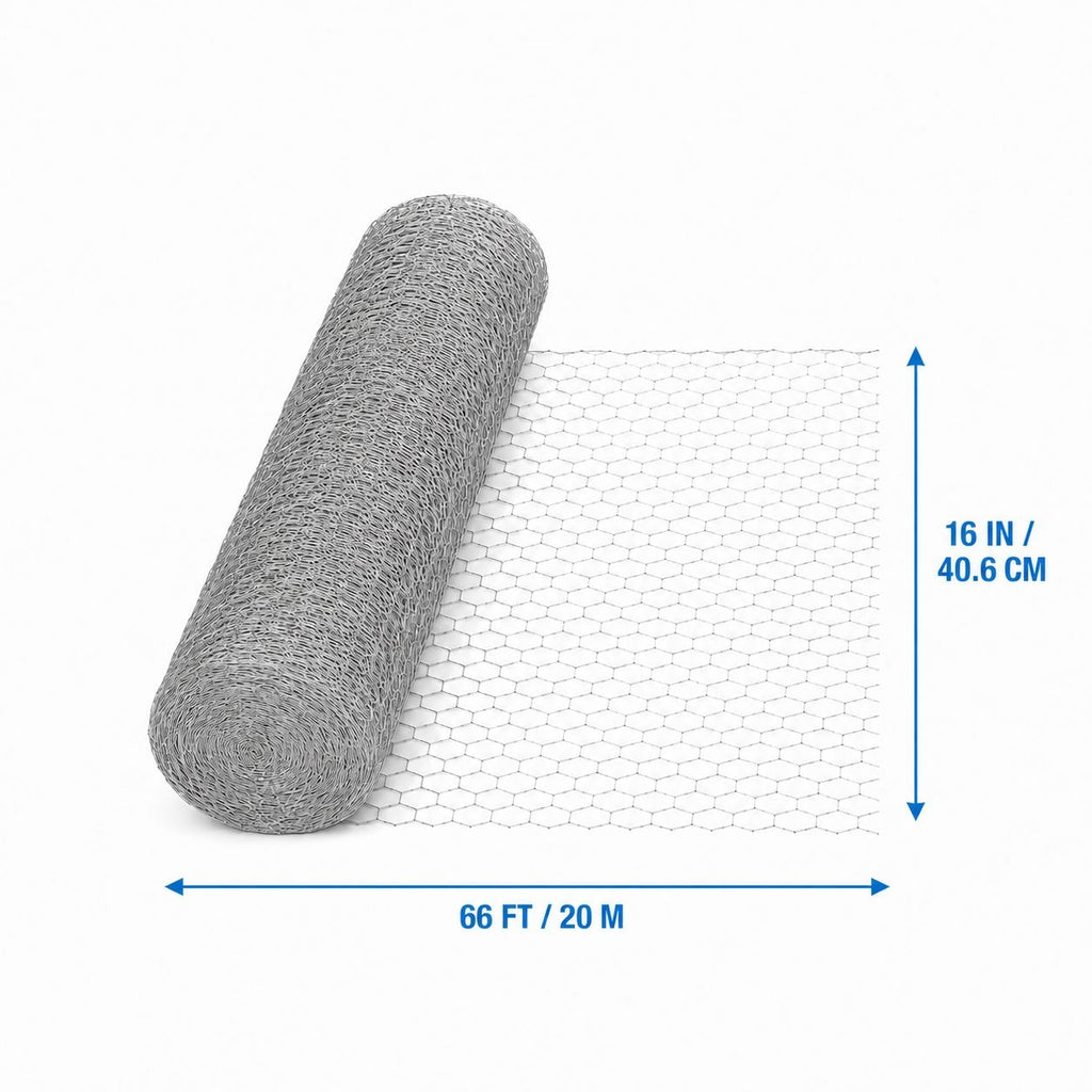 Chicken Wire Roll, Galvanized Garden Mesh, 16 Inch x 66 Feet, 1 Inch Hex Poultry Netting