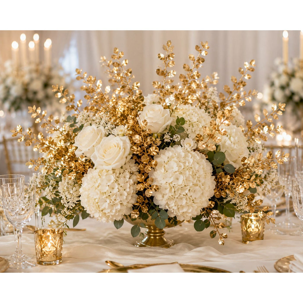 Gold Metallic Eucalyptus Stems Set of 10 Faux Eucalyptus Picks Gold Floral Stems Christmas Decor Wedding Centerpiece Vase Fillers