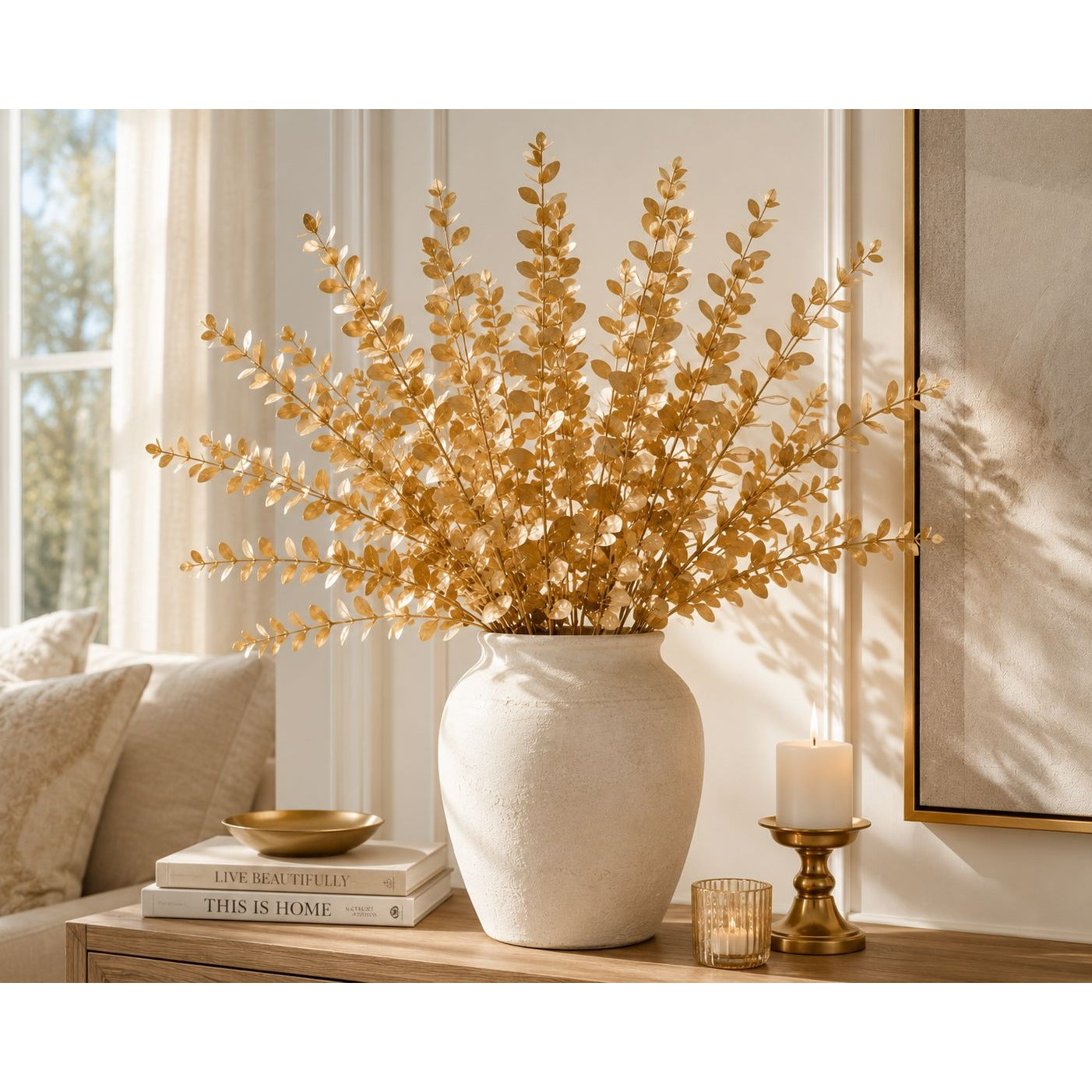Gold Metallic Eucalyptus Stems Set of 10 Faux Eucalyptus Picks Gold Floral Stems Christmas Decor Wedding Centerpiece Vase Fillers