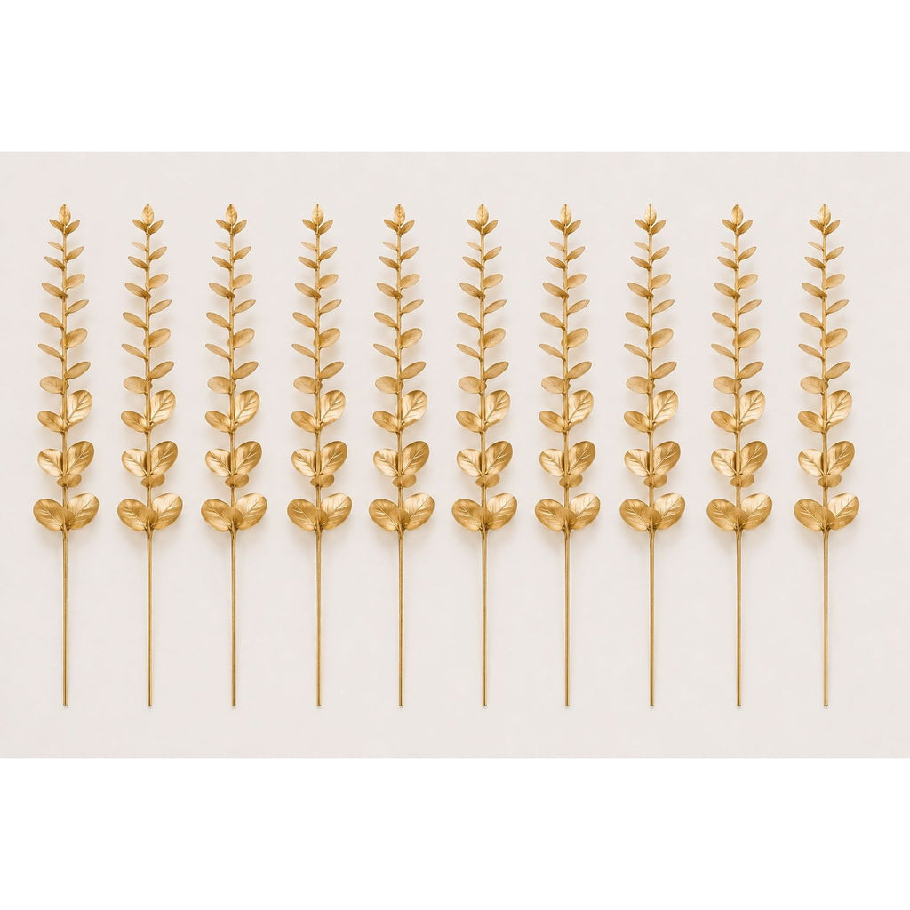 Gold Metallic Eucalyptus Stems Set of 10 Faux Eucalyptus Picks Gold Floral Stems Christmas Decor Wedding Centerpiece Vase Fillers