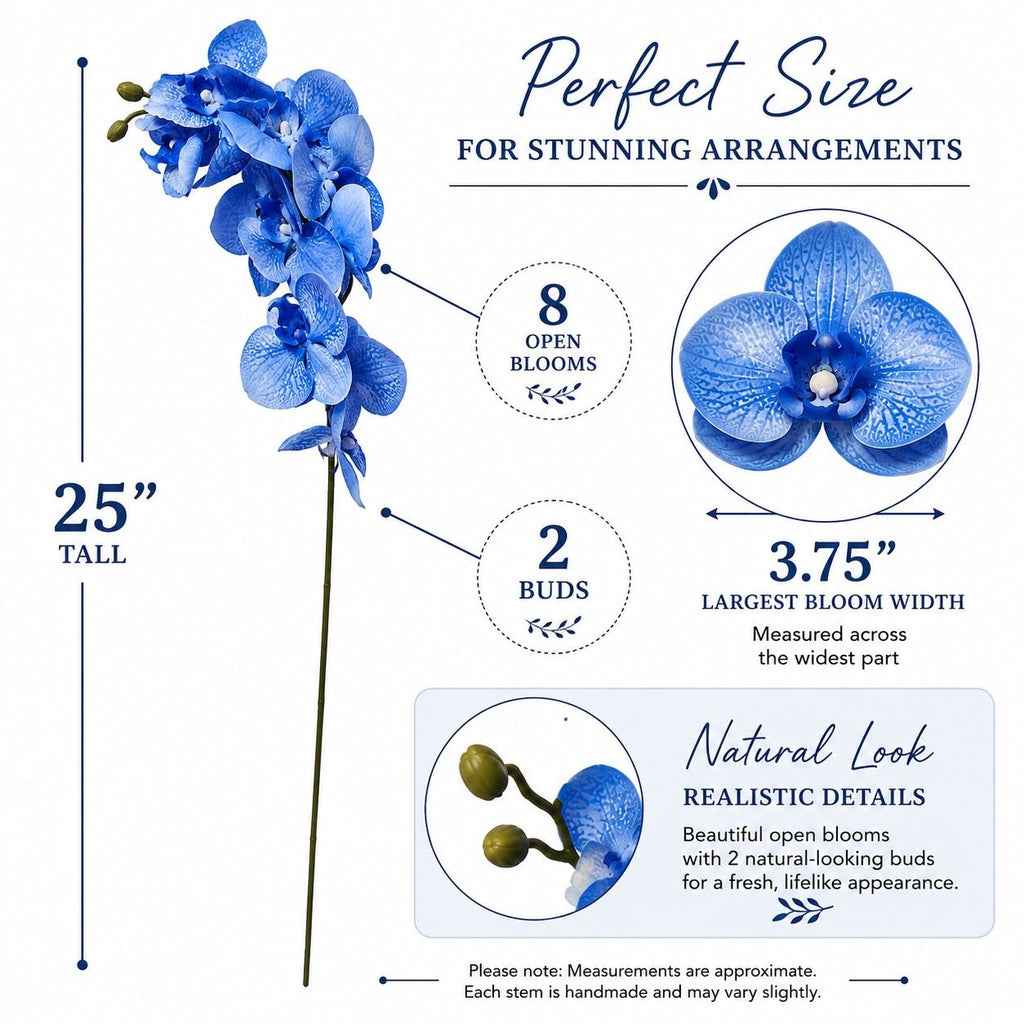 Artificial Silk Blue Orchid Stem 25 Inch Faux Phalaenopsis Flower Wedding Centerpiece Home Decor Floral Arrangement