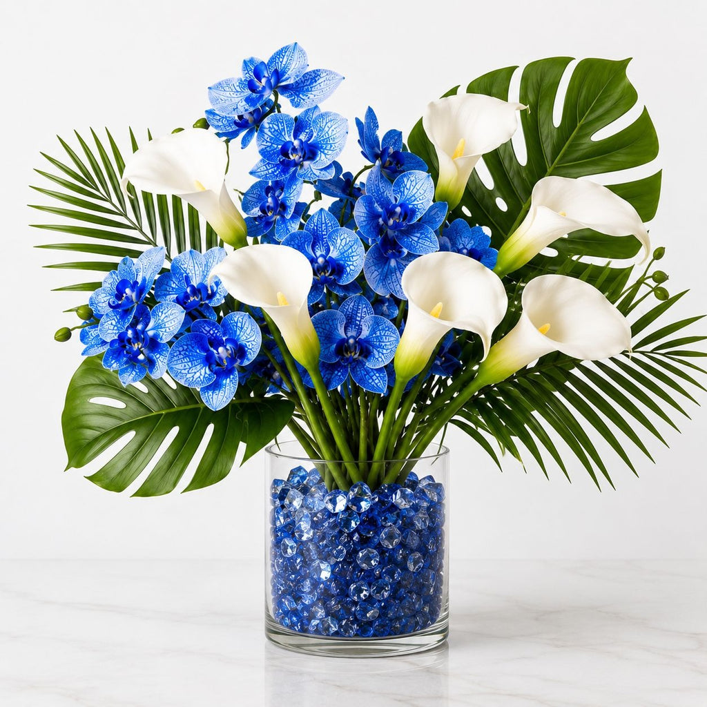 Artificial Silk Blue Orchid Stem 25 Inch Faux Phalaenopsis Flower Wedding Centerpiece Home Decor Floral Arrangement
