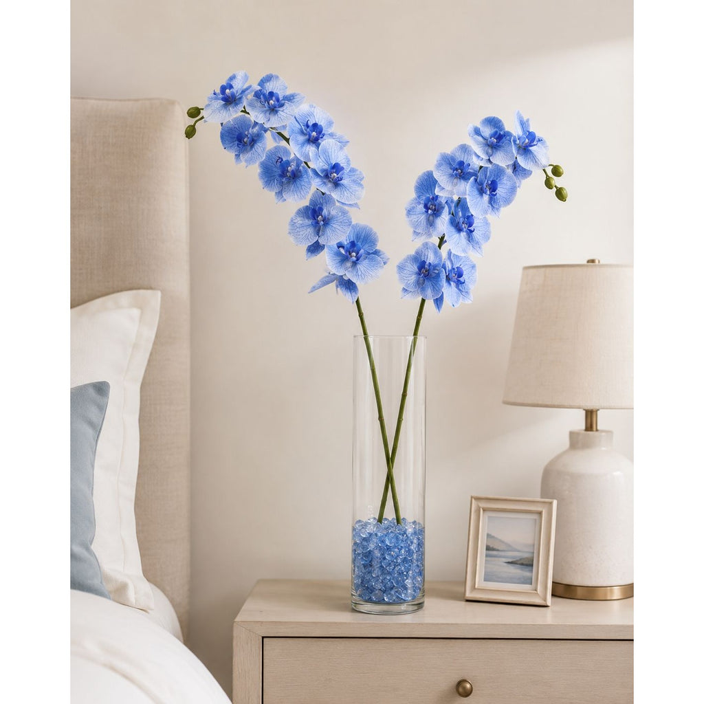 Artificial Silk Blue Orchid Stem 25 Inch Faux Phalaenopsis Flower Wedding Centerpiece Home Decor Floral Arrangement