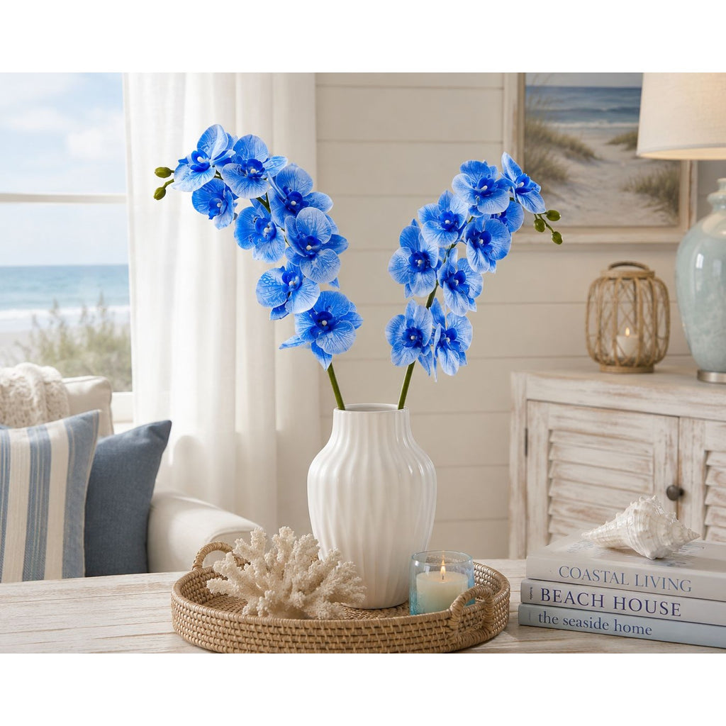Artificial Silk Blue Orchid Stem 25 Inch Faux Phalaenopsis Flower Wedding Centerpiece Home Decor Floral Arrangement