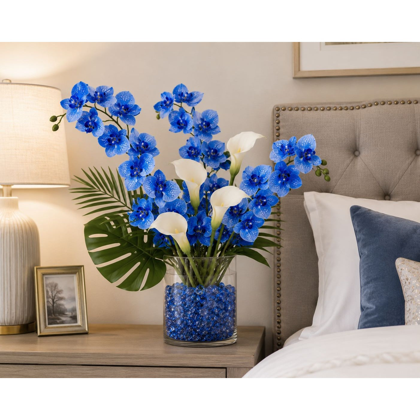 Artificial Silk Blue Orchid Stem 25 Inch Faux Phalaenopsis Flower Wedding Centerpiece Home Decor Floral Arrangement