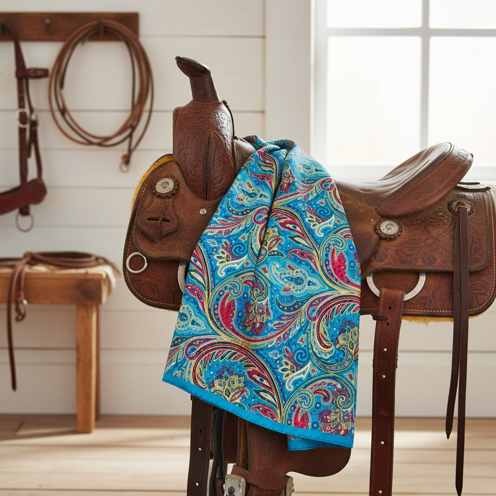 Turquoise Multicolor Paisley Wild Rag Scarf 35x35 Satin Cowgirl Cowboy