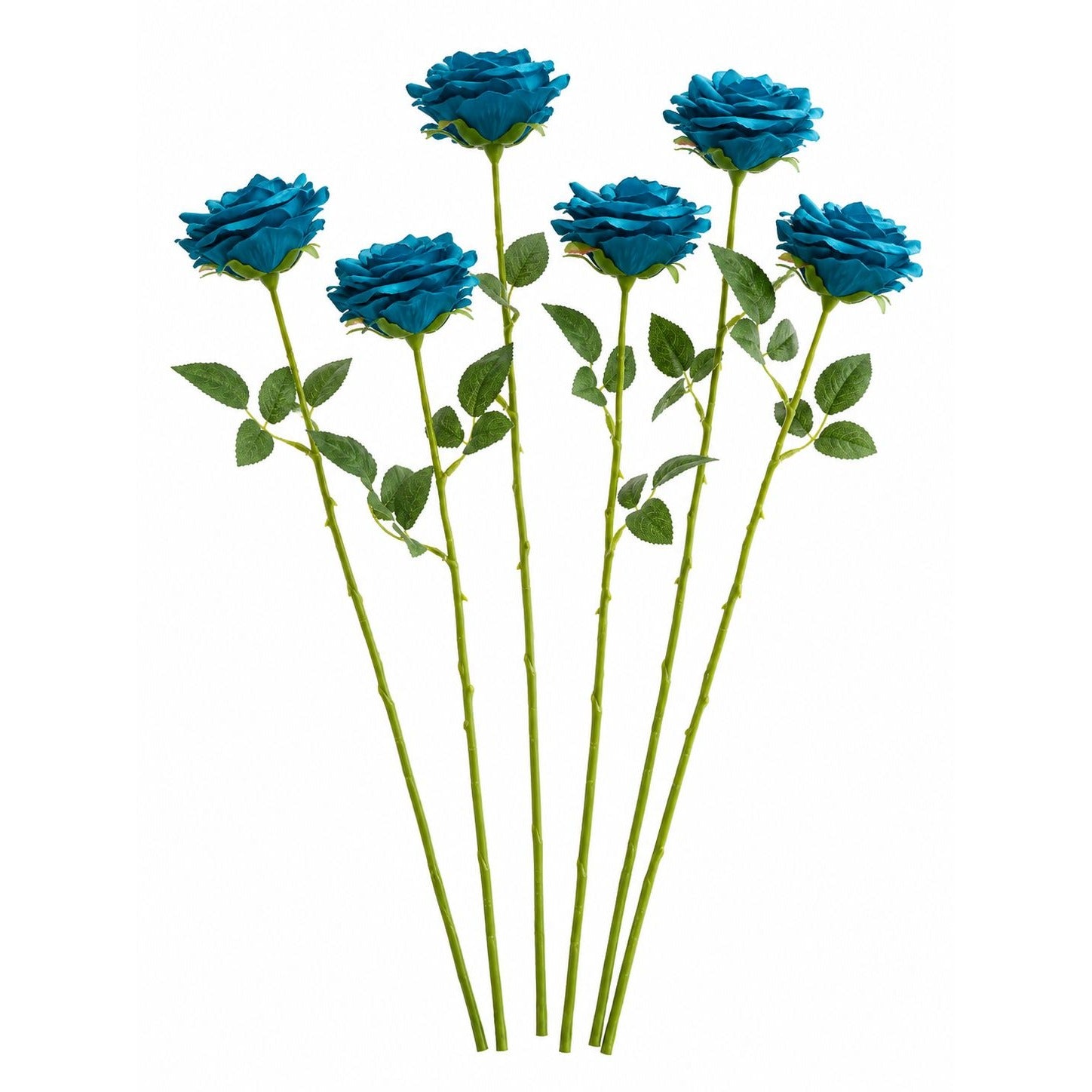 Peacock Teal Rose Stems Set of 6, 20 Inch Artificial Silk Flowers, Fall Wedding Bouquet and Centerpiece Decor
