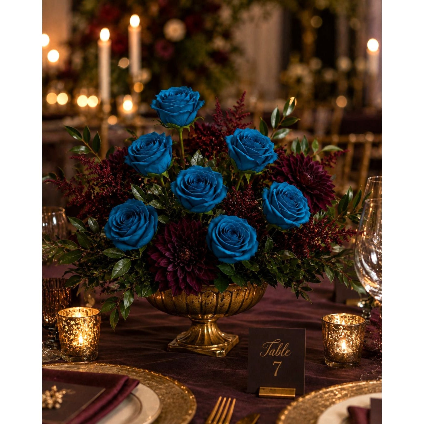 Peacock Teal Rose Stems Set of 6, 20 Inch Artificial Silk Flowers, Fall Wedding Bouquet and Centerpiece Decor