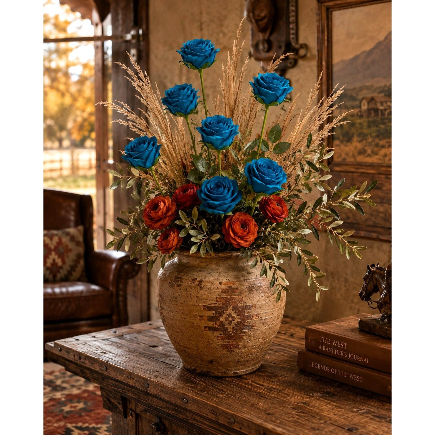 Peacock Teal Rose Stems Set of 6, 20 Inch Artificial Silk Flowers, Fall Wedding Bouquet and Centerpiece Decor
