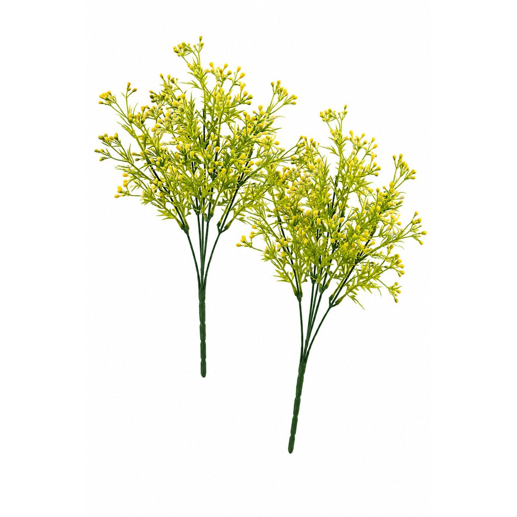 Set of 2 Faux Wax Flower Sprays 13 Inch Artificial Filler Flowers Yellow Wildflower Stems Farmhouse Floral Picks Wreath Making Supplies