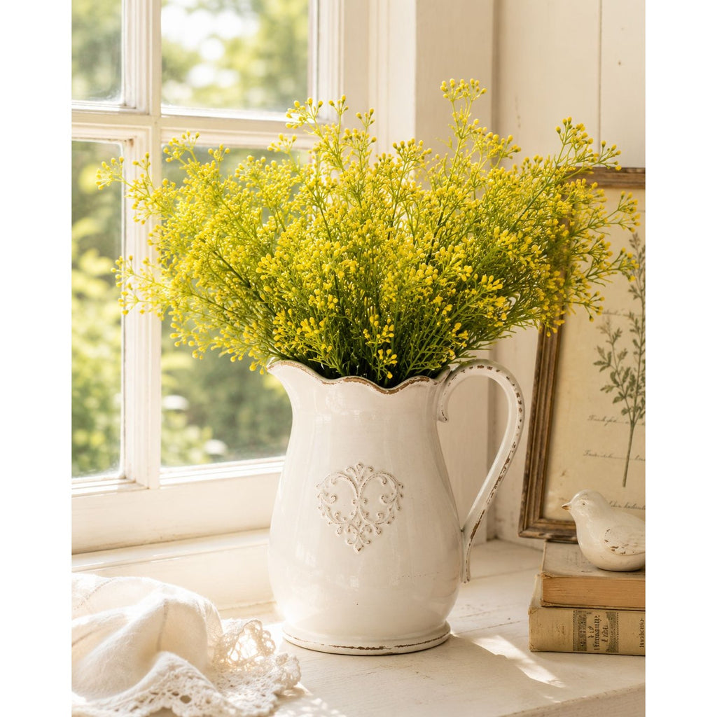 Set of 2 Faux Wax Flower Sprays 13 Inch Artificial Filler Flowers Yellow Wildflower Stems Farmhouse Floral Picks Wreath Making Supplies
