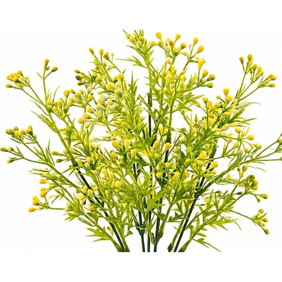 Set of 2 Faux Wax Flower Sprays 13 Inch Artificial Filler Flowers Yellow Wildflower Stems Farmhouse Floral Picks Wreath Making Supplies