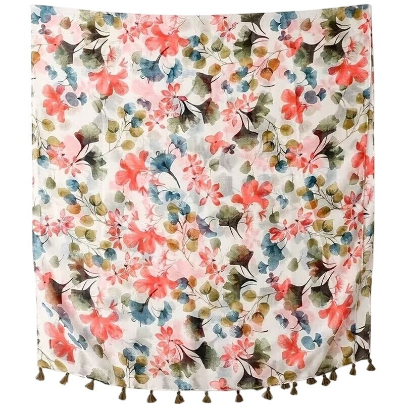 Ginkgo Leaf Scarf Lightweight Summer Shawl Wrap Womens Tassel