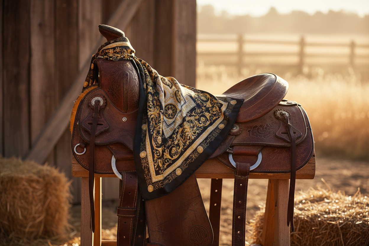 Scarf with western leather goods