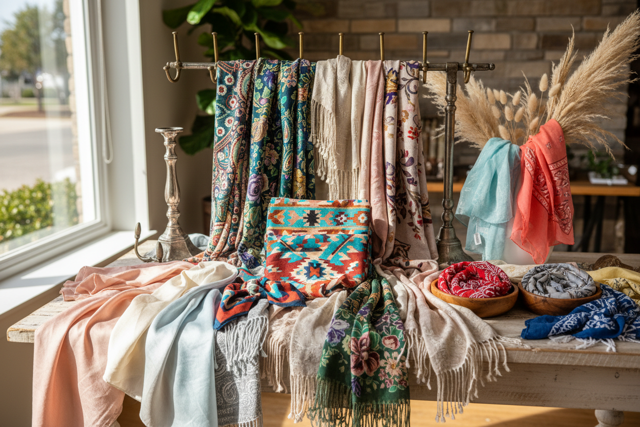 scarves & wraps - western wild rag, boho,  floral victorian. Lightweight silk & satin to warm wool & mohair. Paisley, floral, bandanas, fringe. Summer beach wraps